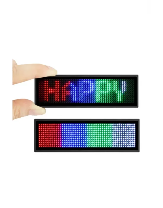 Matrix Kayan Led Yaka Rozeti Mobil Kontrollü Dijital Etiket 9×3cm