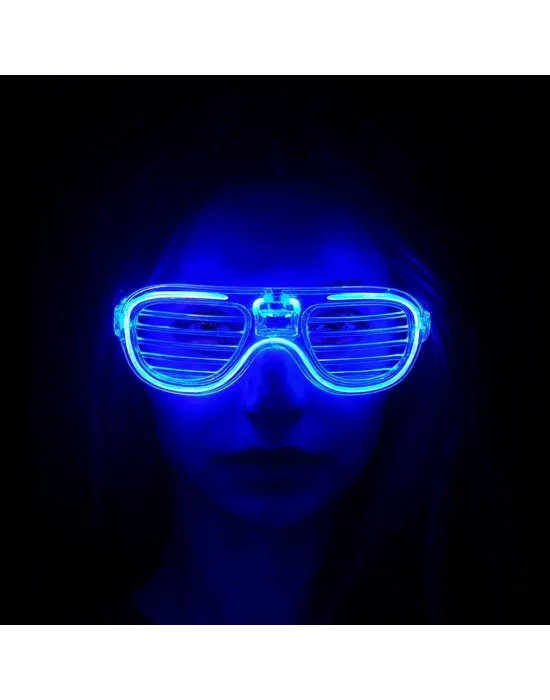 Mavi Led Işıklı Parti Gözlüğü - Neon Glow Şerit Gözlük 3 Modlu