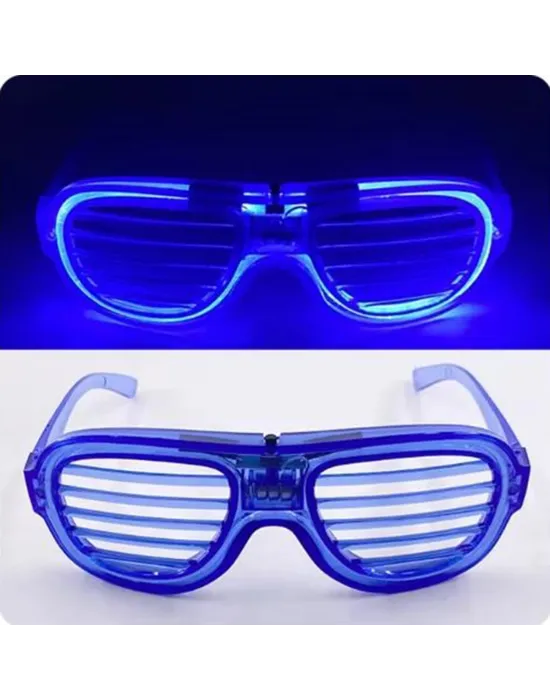 Mavi Led Işıklı Parti Gözlüğü - Neon Glow Şerit Gözlük 3 Modlu