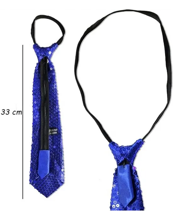 Mavi Pul Payetli Işıltılı Parti Kravatı 33 Cm