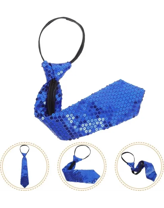 Mavi Pul Payetli Işıltılı Parti Kravatı 33 Cm