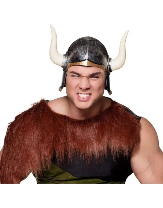 Mega Boynuzlu Viking Ivar Kaskı Eskitilmiş Desen Gümüş Renk