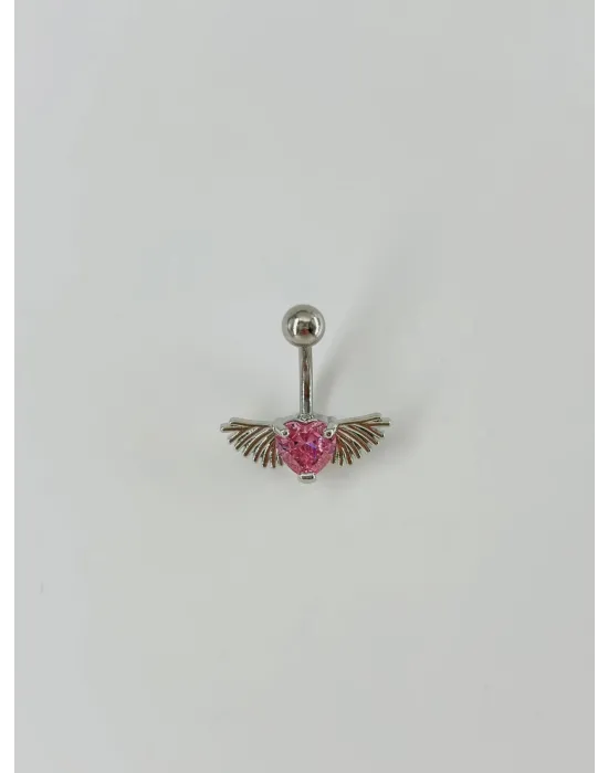 Melek Kanatlı Kalp Detaylı Göbek Piercing - Pg0027