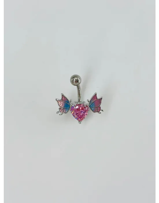Melek Kanatlı Kalp Detaylı Göbek Piercing - Pg0074