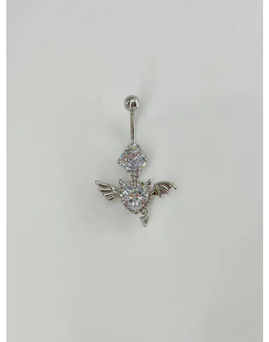 Melek Kanatlı Kalp Detaylı Göbek Piercing - Pg0125