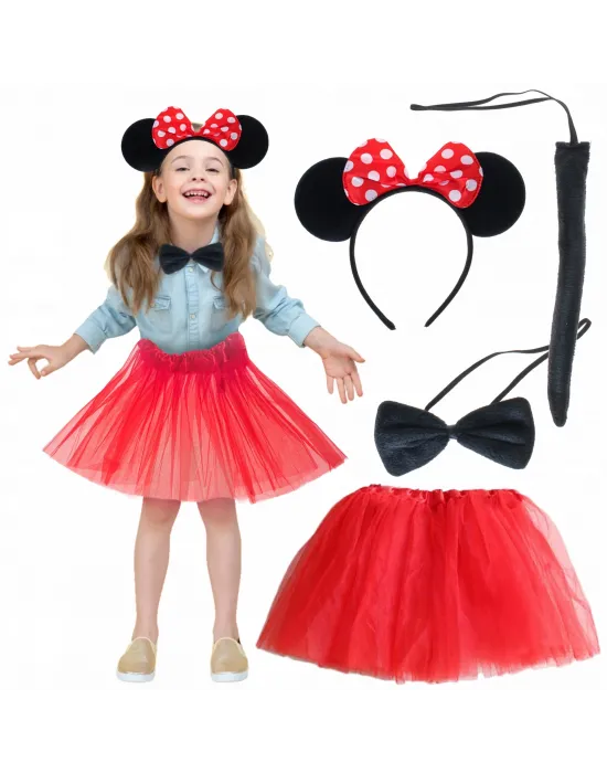 Minnie Mouse Kostüm Seti Etek Taç Kuyruk Papyon Gösteri Seti