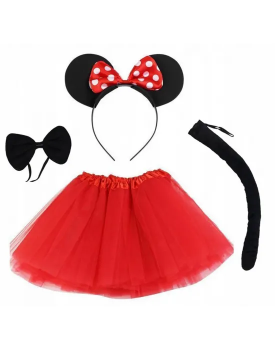 Minnie Mouse Kostüm Seti Etek Taç Kuyruk Papyon Gösteri Seti