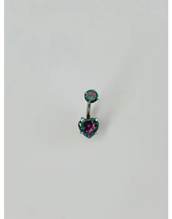 Mistik Topaz Taşlı Kalp Detaylı Göbek Piercing - Pg0015