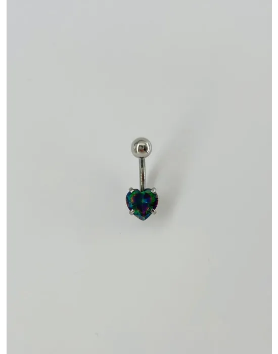 Mistik Topaz Taşlı Kalp Detaylı Göbek Piercing - Pg0020