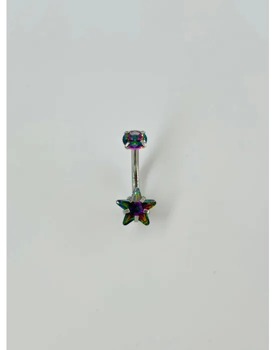 Mistik Topaz Taşlı Yıldız Detaylı Göbek Piercing - Pg0038