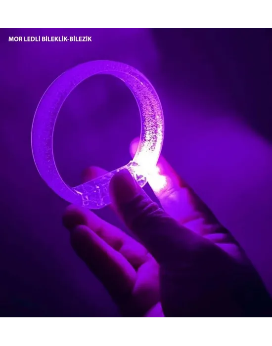 Mor Led Işıklı Baskı Yapılabilen Pilli Bileklik Bilezik 1,5 Cm Genişlik