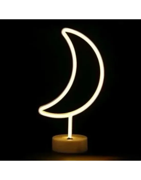 Neon Işıklı Ay Masa Gece Lambası Pil+usb