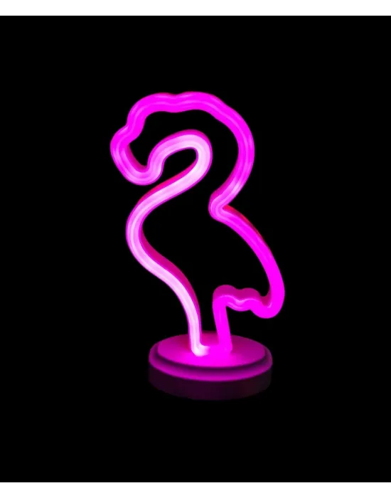 Neon Işıklı Flamingo Yazılı Masa Gece Lambası Pil+usb