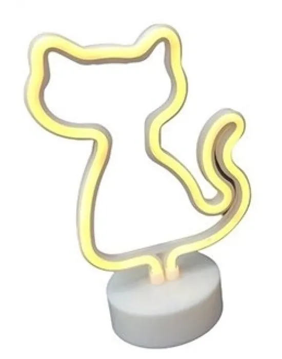 Neon Işıklı Kedi Lamba Pil+usb Pembe Işık Mz-122