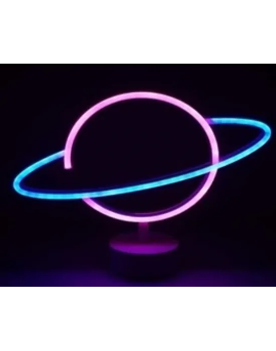 Neon Işıklı Satürn Lamba Pil+usb Mz-503