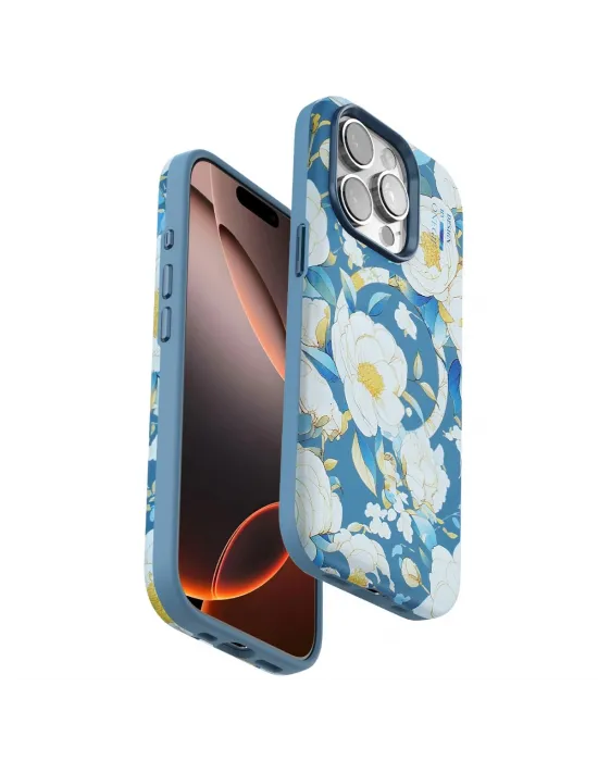Onegif Apple İphone 14 Pro Flower Series Magsafe Kapak - Mavi
