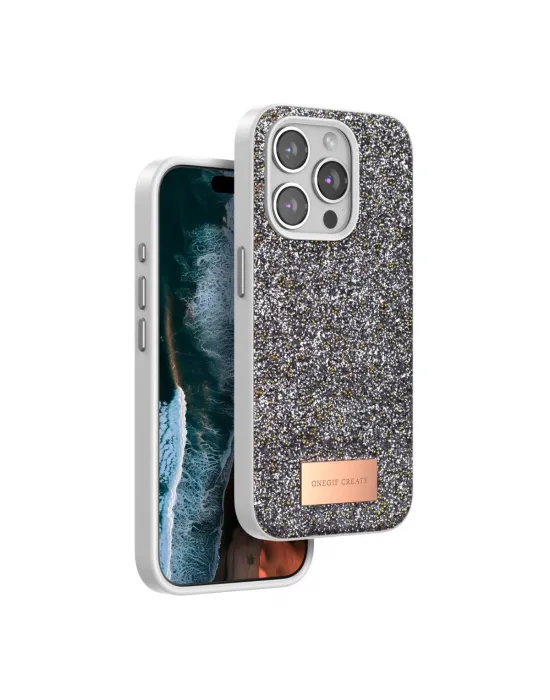 Onegif Apple İphone 14 Pro Max Bright Simli Kapak - Gümüş