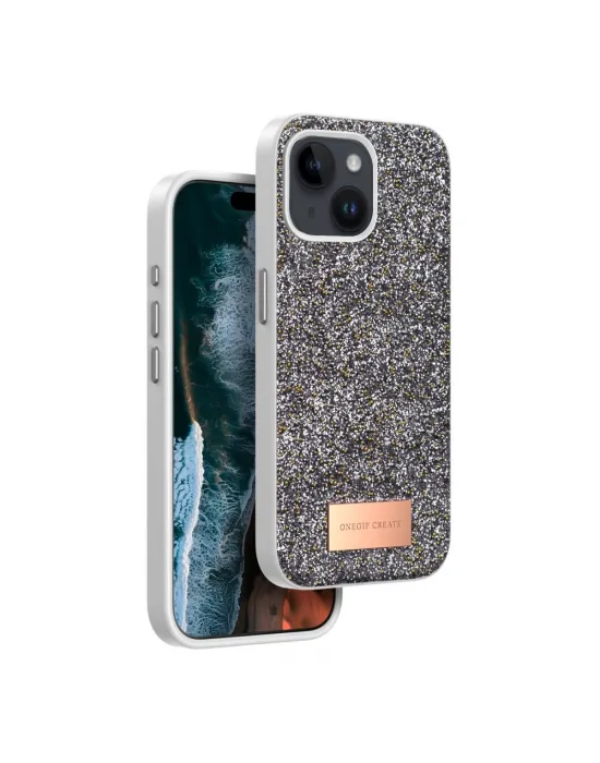 Onegif Apple İphone 15 Bright Simli Kapak - Gümüş