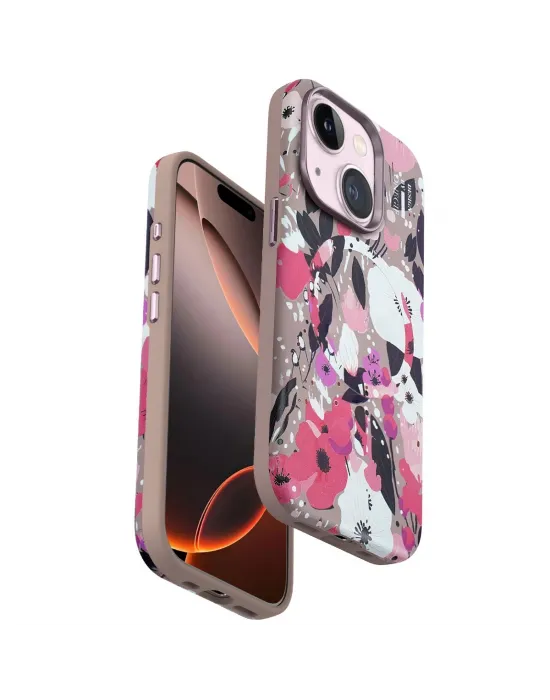 Onegif Apple İphone 15 Flower Series Magsafe Kapak - Pembe
