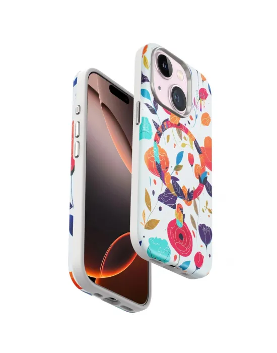 Onegif Apple İphone 15 Plus Flower Series Magsafe Kapak - Beyaz