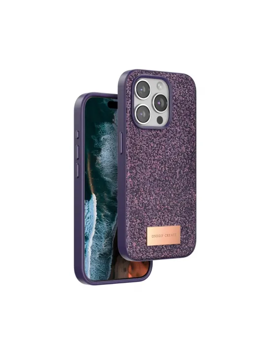 Onegif Apple İphone 15 Pro Bright Simli Kapak - Derin Mor