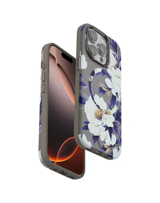 Onegif Apple İphone 15 Pro Flower Series Magsafe Kapak - Gri