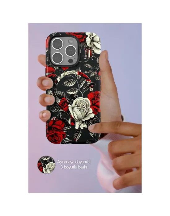 Onegif Apple İphone 15 Pro Flower Series Magsafe Kapak - Mavi