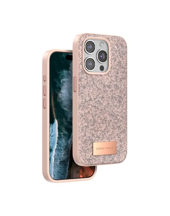 Onegif Apple İphone 15 Pro Max Bright Simli Kapak - Pembe
