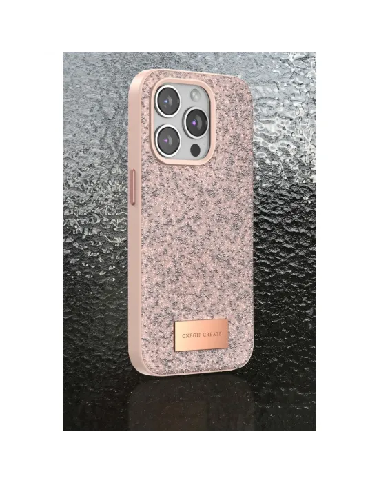 Onegif Apple İphone 15 Pro Max Bright Simli Kapak - Pembe