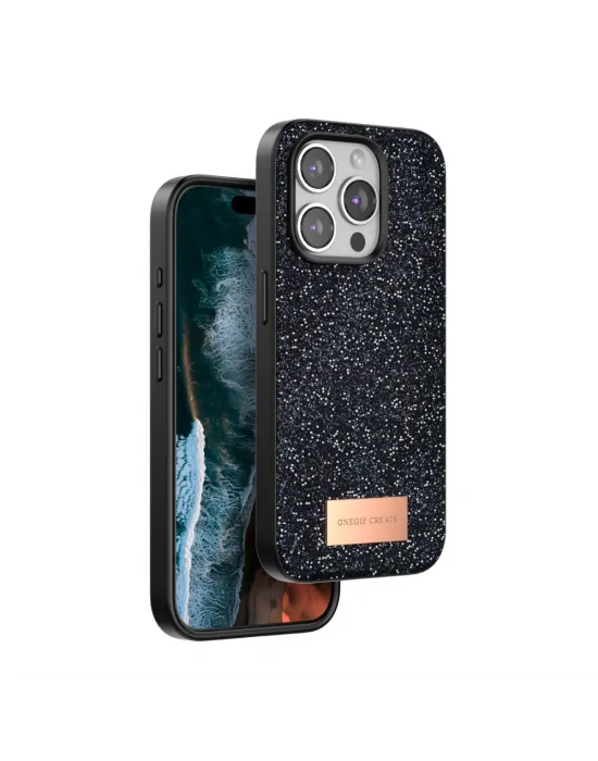 Onegif Apple İphone 15 Pro Max Bright Simli Kapak - Siyah