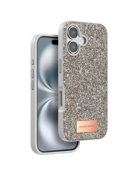 Onegif Apple İphone 16 Bright Simli Kapak - Gold