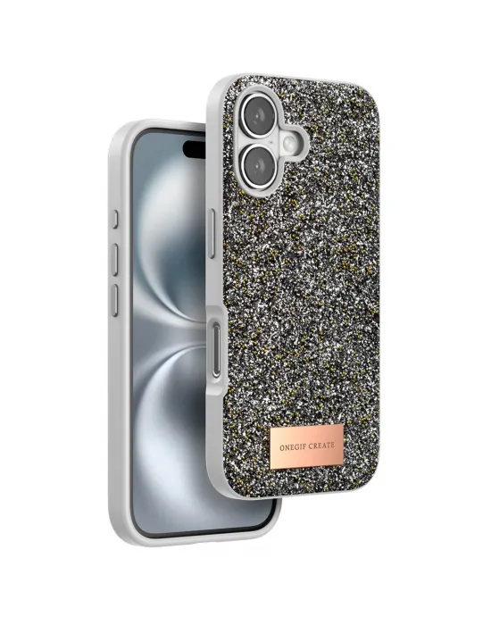 Onegif Apple İphone 16 Bright Simli Kapak - Gümüş