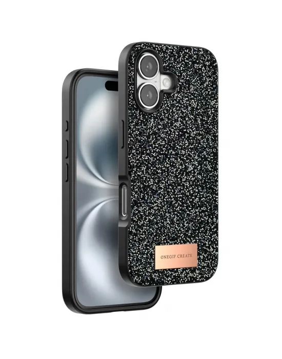 Onegif Apple İphone 16 Bright Simli Kapak - Siyah