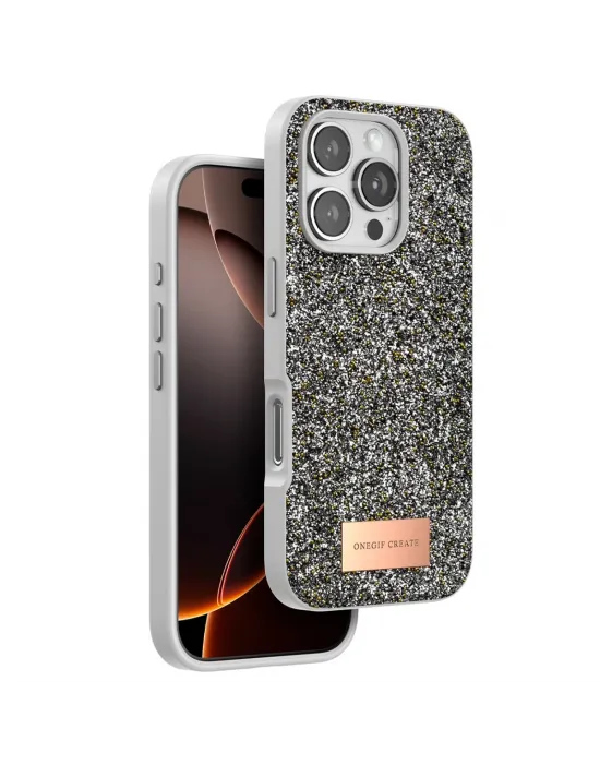 Onegif Apple İphone 16 Pro Bright Simli Kapak - Gümüş