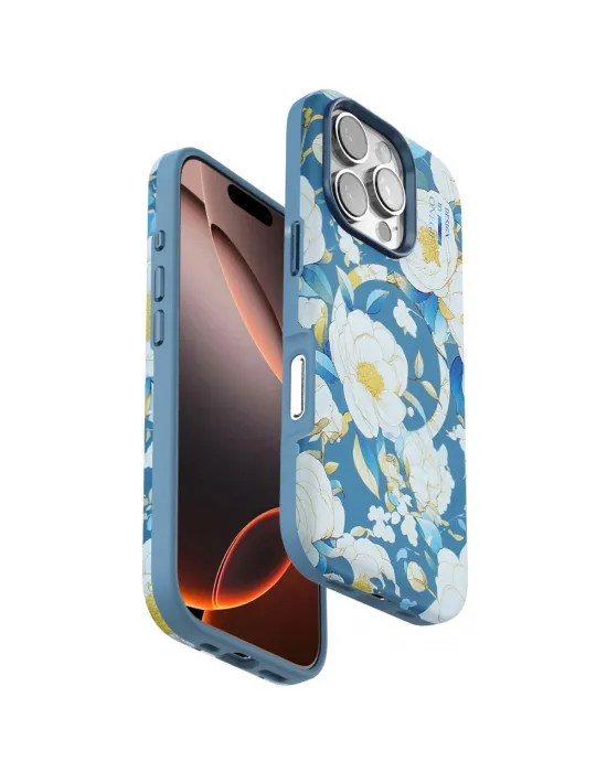 Onegif Apple İphone 16 Pro Flower Series Magsafe Kapak - Mavi