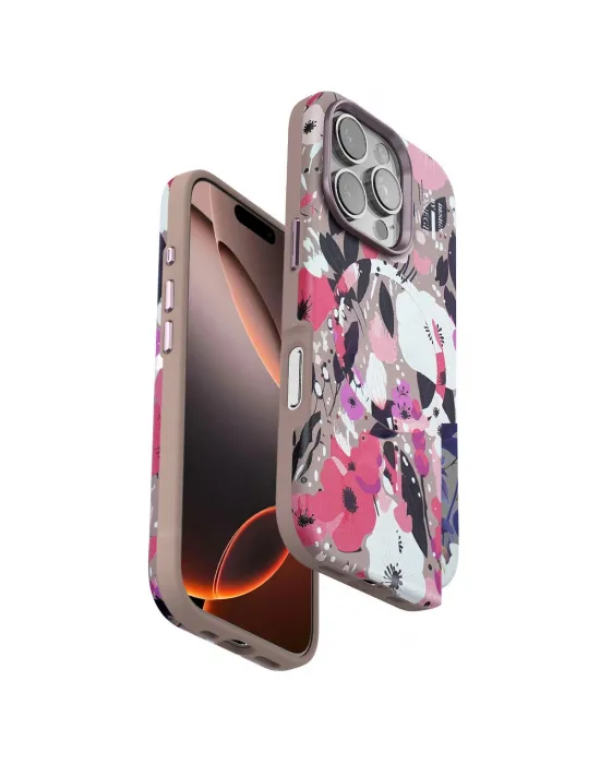 Onegif Apple İphone 16 Pro Flower Series Magsafe Kapak - Pembe