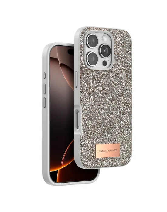 Onegif Apple İphone 16 Pro Max Bright Simli Kapak - Çöl Titanyum