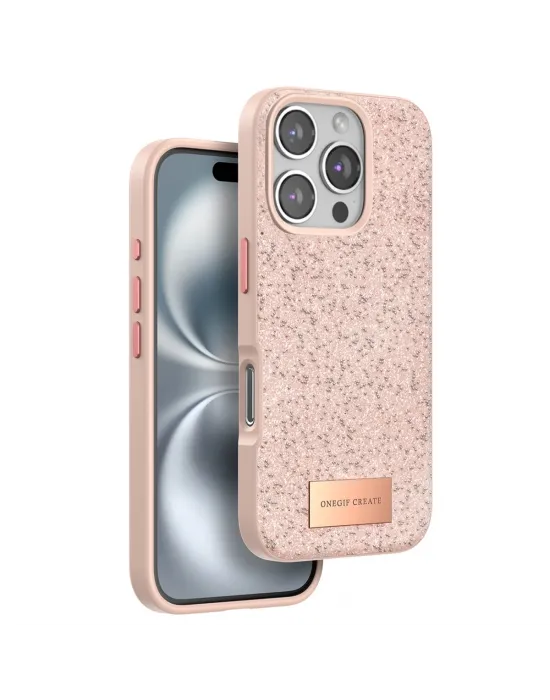 Onegif Apple İphone 16 Pro Max Bright Simli Kapak - Pembe