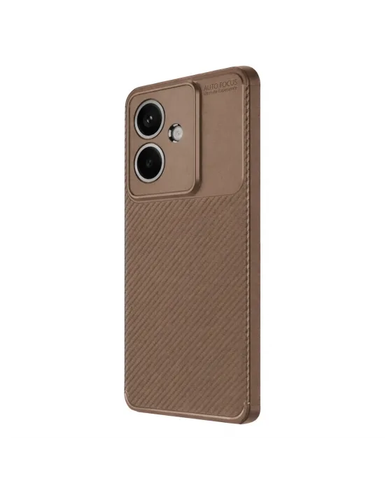 Oppo A3 Kılıf Auto Focus Karbon Kapak - Kahverengi