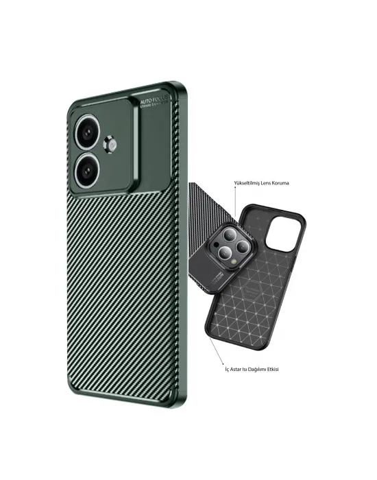 Oppo A3 Kılıf Auto Focus Karbon Kapak - Koyu Yeşil