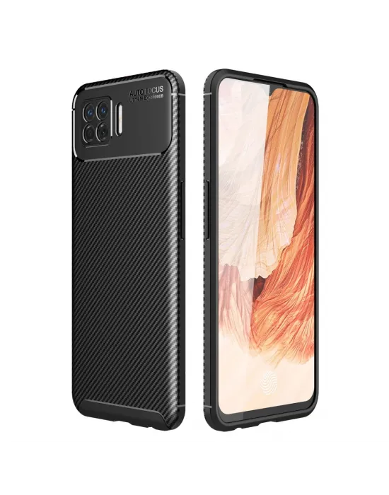 Oppo A73 Kılıf Auto Focus Karbon Kapak - Siyah