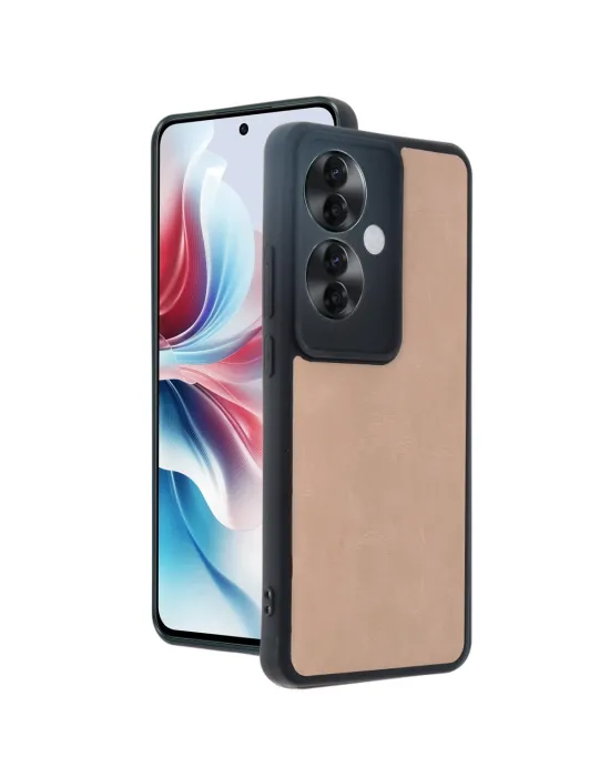 Oppo Reno 11f Kılıf Aras Deri Kapak - Pudra