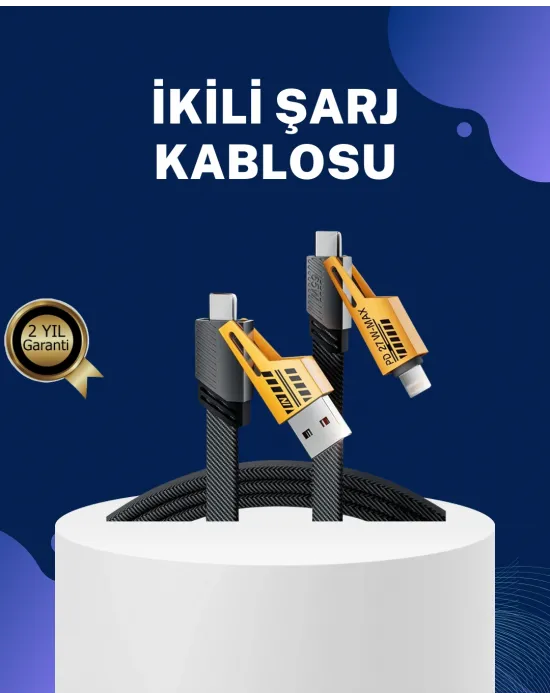 Örgülü Tasarım 4’ü 1 Arada Usb-c Lightning Hızlı Şarj Kablosu