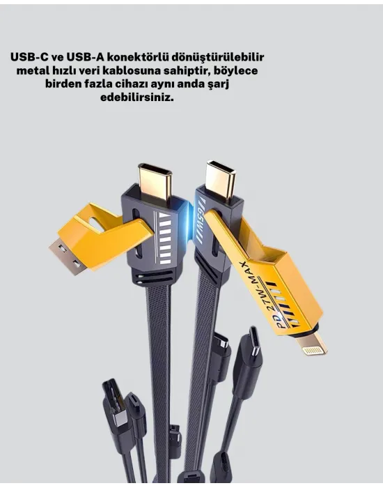Örgülü Tasarım 4’ü 1 Arada Usb-c Lightning Hızlı Şarj Kablosu