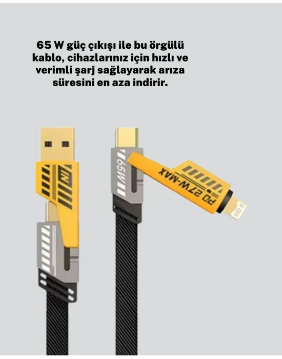 Örgülü Tasarım 4’ü 1 Arada Usb-c Lightning Hızlı Şarj Kablosu