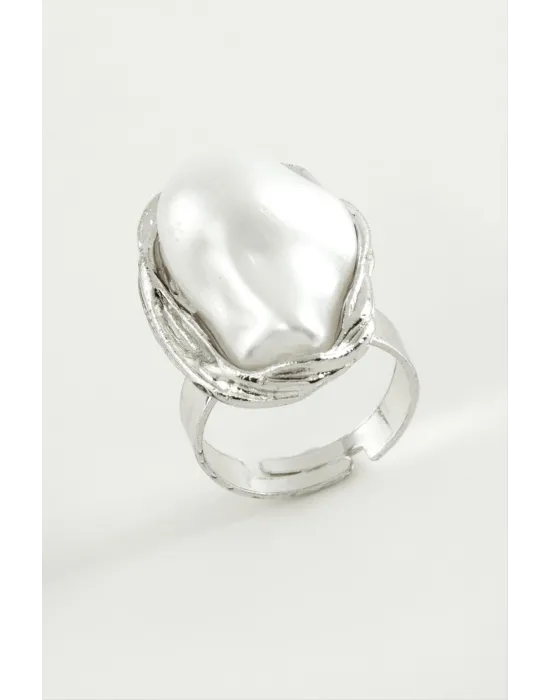 Oval İnci Metal Yüzük