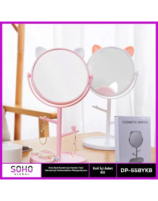 Oval Kedi Kulaklı Takı Organizer Ayna