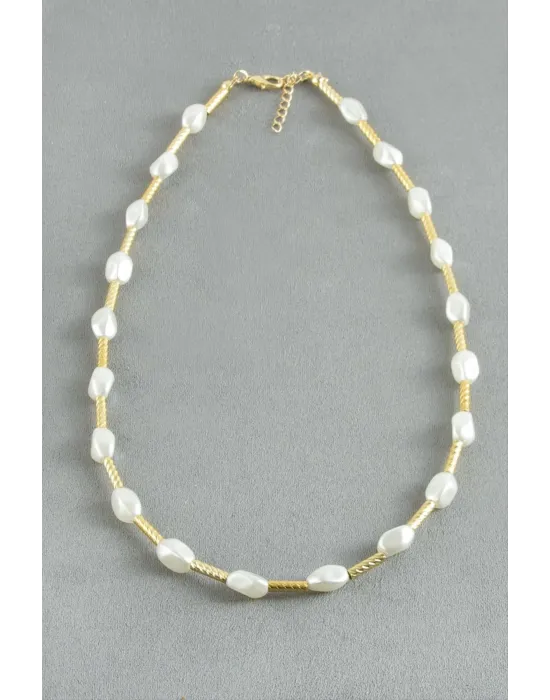 Oval Metal İnci Kolye