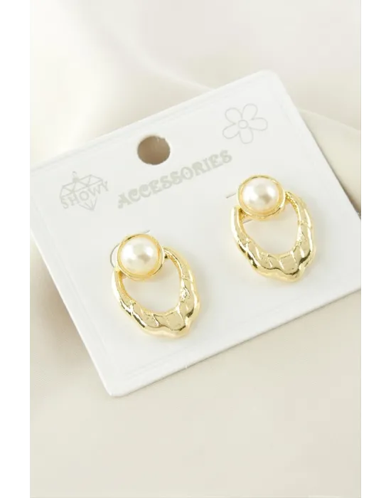 Oval Metal İnci Küpe