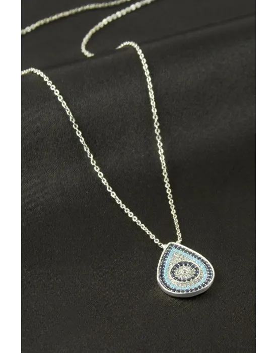 Oval Nazar Zirkon Taşlı Kolye